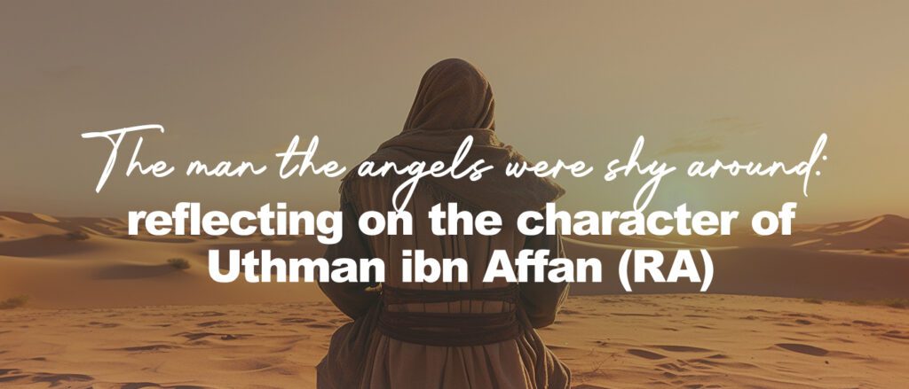 A lone figure dressed in traditional desert attire sits facing the sunset in a vast golden desert, the warm sunlight casting long shadows across the sand dunes as they appear to be in deep reflection or prayer.